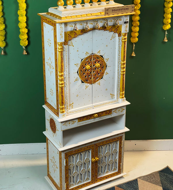 5 feet Prarthana Wooden Home Temple & Puja Mandir with Cabinet Storage | DDASSWT2460_RGD - D'DASS Store