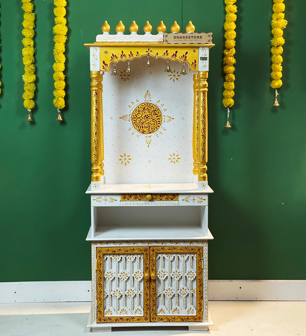 5 feet Wooden Home Temple & Puja Mandir with Cabinet Storage | DDASSWT2460_RG - D'DASS Store