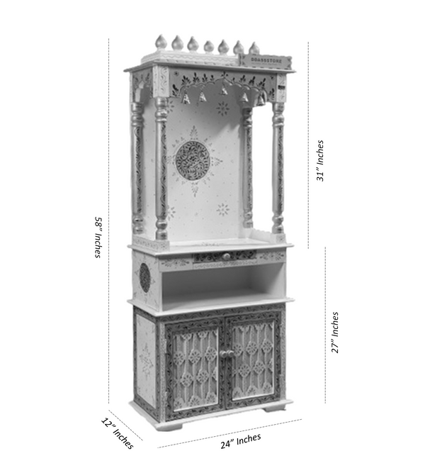 5 feet Wooden Home Temple & Puja Mandir with Cabinet Storage | DDASSWT2460_RG - D'DASS Store