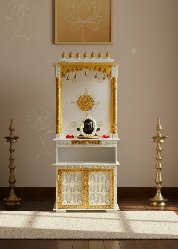 5 feet Wooden Home Temple & Puja Mandir with Cabinet Storage | DDASSWT2460_RG - D'DASS Store