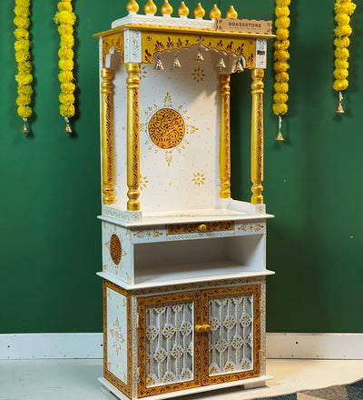 5 feet Wooden Home Temple & Puja Mandir with Cabinet Storage | DDASSWT2460_RG - D'DASS Store
