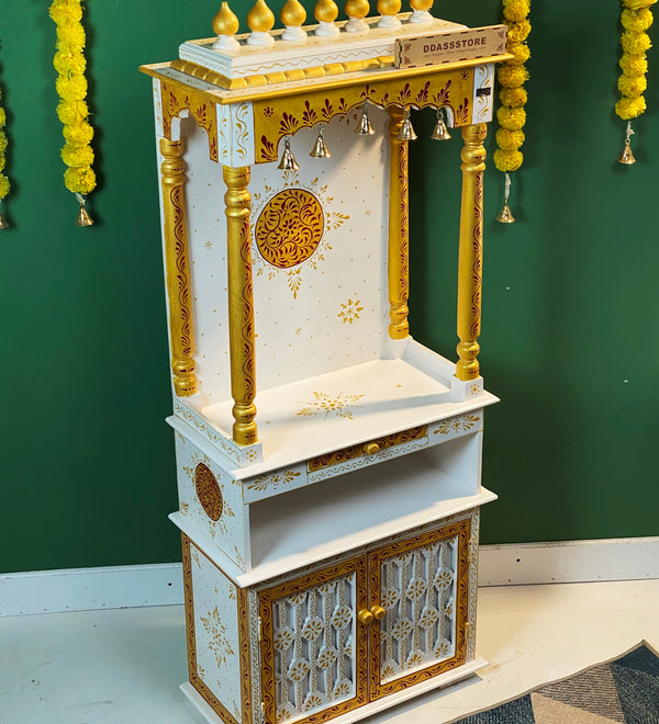 5 feet Wooden Home Temple & Puja Mandir with Cabinet Storage | DDASSWT2460_RG - D'DASS Store
