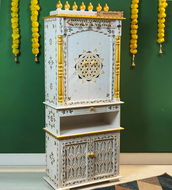 5 feet Shraddha Wooden Home Temple & Puja Mandir with Cabinet Storage | DDASSWT2460_WGD - D'DASS Store