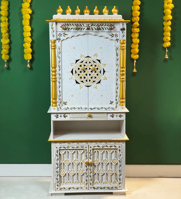 5 feet Shraddha Wooden Home Temple & Puja Mandir with Cabinet Storage | DDASSWT2460_WGD - D'DASS Store