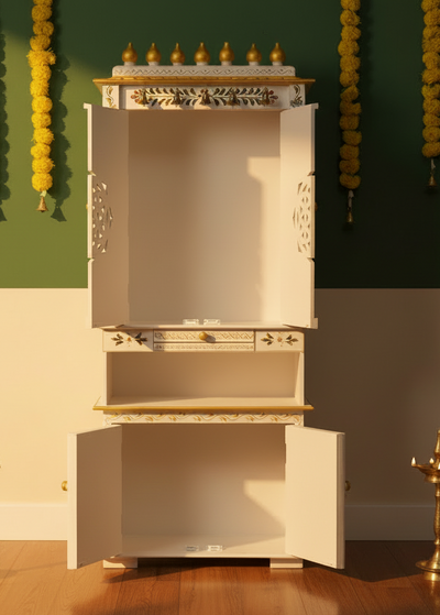 5 feet Shraddha Wooden Home Temple & Puja Mandir with Cabinet Storage | DDASSWT2460_WGD - D'DASS Store