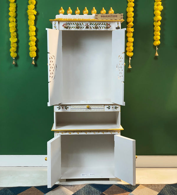 5 feet Shraddha Wooden Home Temple & Puja Mandir with Cabinet Storage | DDASSWT2460_WGD - D'DASS Store