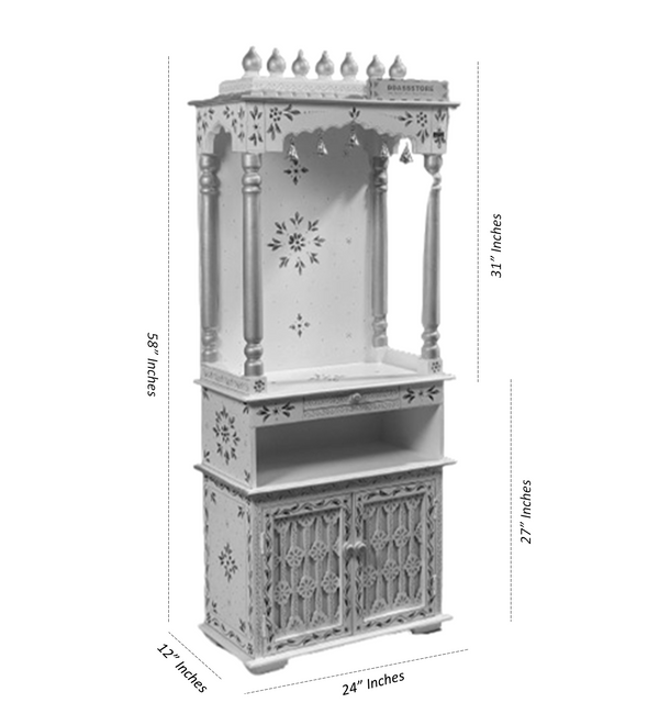 5 feet Wooden Home Temple & Puja Mandir with Cabinet Storage | DDASSWT2460_WG - D'DASS Store