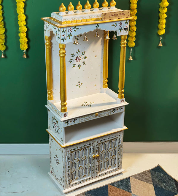 5 feet Wooden Home Temple & Puja Mandir with Cabinet Storage | DDASSWT2460_WG - D'DASS Store