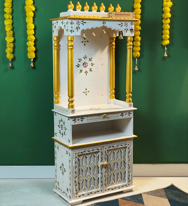 5 feet Wooden Home Temple & Puja Mandir with Cabinet Storage | DDASSWT2460_WG - D'DASS Store