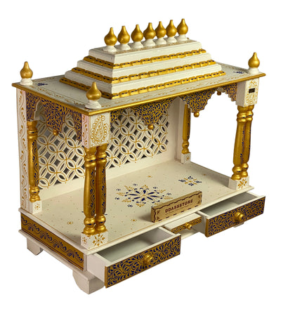 Blue Gold Hand Painted Big Wooden LED Pooja Mandir - D'DASS Store