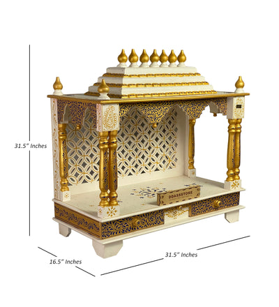 Blue Gold Hand Painted Big Wooden LED Pooja Mandir - D'DASS Store