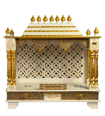 Blue Gold Hand Painted Big Wooden LED Pooja Mandir - D'DASS Store