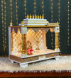 Blue Gold Hand Painted Big Wooden LED Pooja Mandir