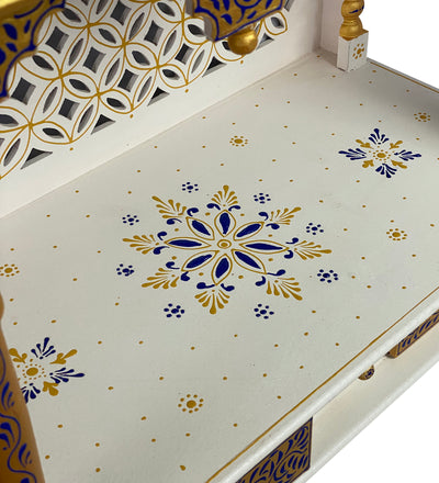 Blue Gold Hand Painted Big Wooden LED Pooja Mandir - D'DASS Store