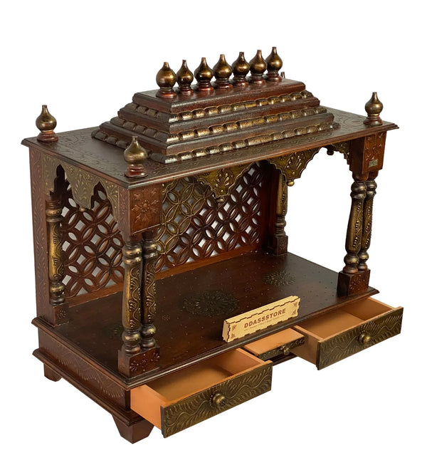 Copper Hand Painted Big Wooden LED Pooja Mandir - D'DASS Store