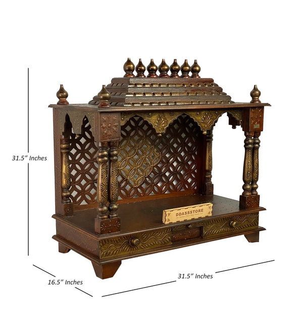 Copper Hand Painted Big Wooden LED Pooja Mandir - D'DASS Store