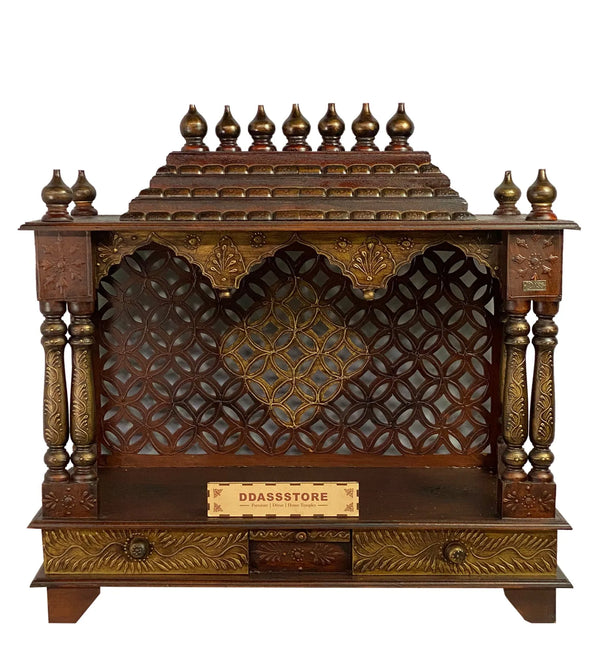 Copper Hand Painted Big Wooden LED Pooja Mandir - D'DASS Store