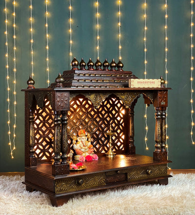 Copper Hand Painted Big Wooden LED Pooja Mandir - D'DASS Store