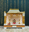 Red Gold Hand Painted Big Wooden LED Pooja Mandir