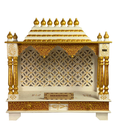 Red Gold Hand Painted Big Wooden LED Pooja Mandir - D'DASS Store