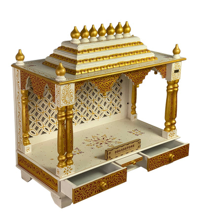 Red Gold Hand Painted Big Wooden LED Pooja Mandir - D'DASS Store