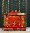 RED Hand Painted Big Wooden LED Pooja Mandir