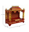 RED Hand Painted Big Wooden LED Pooja Mandir