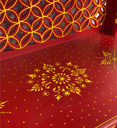 RED Hand Painted Big Wooden LED Pooja Mandir - D'DASS Store