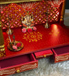 RED Hand Painted Big Wooden LED Pooja Mandir