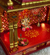 RED Hand Painted Big Wooden LED Pooja Mandir