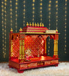 RED Hand Painted Big Wooden LED Pooja Mandir