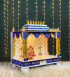 White Blue Hand Painted Big Wooden LED Pooja Mandir