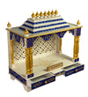 White Blue Hand Painted Big Wooden LED Pooja Mandir