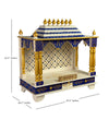 White Blue Hand Painted Big Wooden LED Pooja Mandir