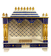 White Blue Hand Painted Big Wooden LED Pooja Mandir