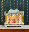 White Hand Painted Big Wooden LED Pooja Mandir