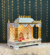 White Hand Painted Big Wooden LED Pooja Mandir