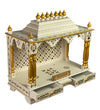 White Hand Painted Big Wooden LED Pooja Mandir