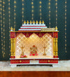 White Red Hand Painted Big Wooden LED Pooja Mandir