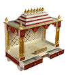 White Red Hand Painted Big Wooden LED Pooja Mandir