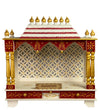 White Red Hand Painted Big Wooden LED Pooja Mandir