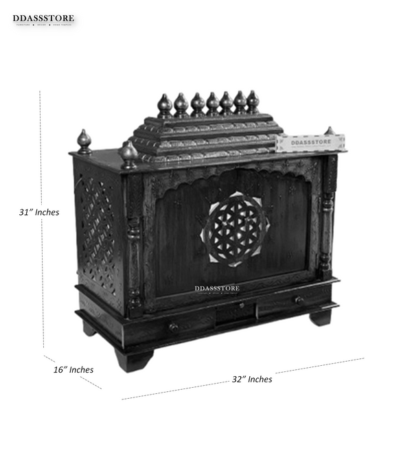Copper finish Sheesham MDF Wooden Pooja Mandir with Gopuram | DDASSWT3218CopperD - D'DASS Store