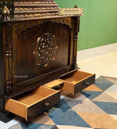 Copper finish Sheesham MDF Wooden Pooja Mandir with Gopuram | DDASSWT3218CopperD - D'DASS Store
