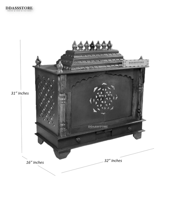 Honey finish Sheesham MDF Wooden Pooja Mandir with Gopuram | DDASSWT3218HPD - D'DASS Store