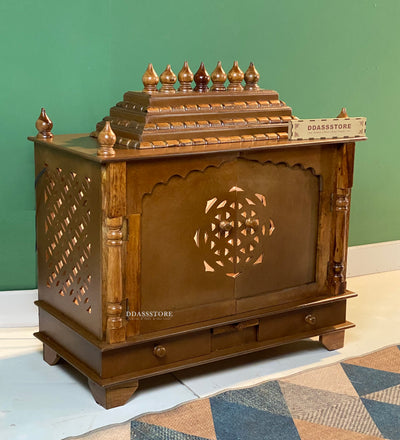 Honey finish Sheesham MDF Wooden Pooja Mandir with Gopuram | DDASSWT3218HPD - D'DASS Store