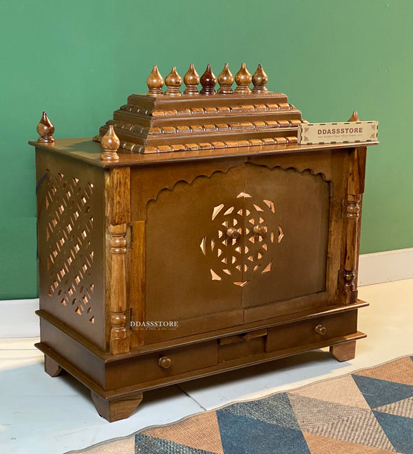 Honey finish Sheesham MDF Wooden Pooja Mandir with Gopuram | DDASSWT3218HPD - D'DASS Store