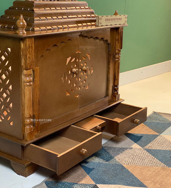 Honey finish Sheesham MDF Wooden Pooja Mandir with Gopuram | DDASSWT3218HPD - D'DASS Store