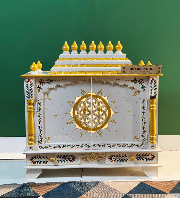 Handpainted Sheesham MDF Wooden Pooja Mandir with Gopuram | DDASSWT3218WGD - D'DASS Store