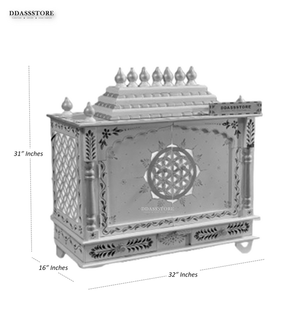 Handpainted Sheesham MDF Wooden Pooja Mandir with Gopuram | DDASSWT3218WGD - D'DASS Store