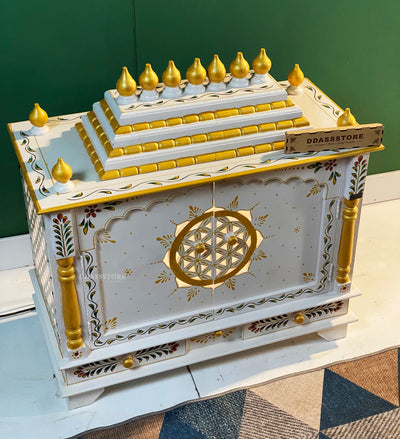 Handpainted Sheesham MDF Wooden Pooja Mandir with Gopuram | DDASSWT3218WGD - D'DASS Store